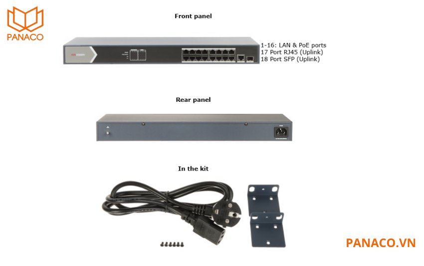Bộ kit Switch POE hikvision 16 cổng Gigabit 1000Mbps DS-3E0518P-E/M