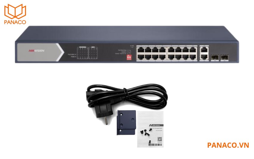 Box đầy đủ switch POE hikvision 16 cổng Gigabit 1000Mbps DS-3E0520HP-E