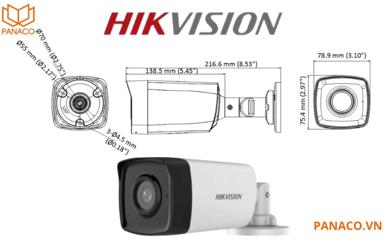 Camera DS-2CE17D0T-IT3FS sở hữu thiết kế nhỏ gọn