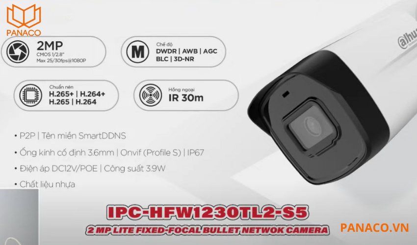 Camera Dahua thân trụ DH-IPC-HFW1230TL2-S5