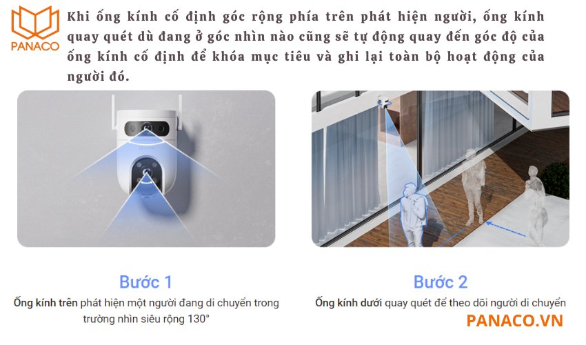 Camera Ezviz H9C 2K+2K có hai ống kính có độ phân giải 2K