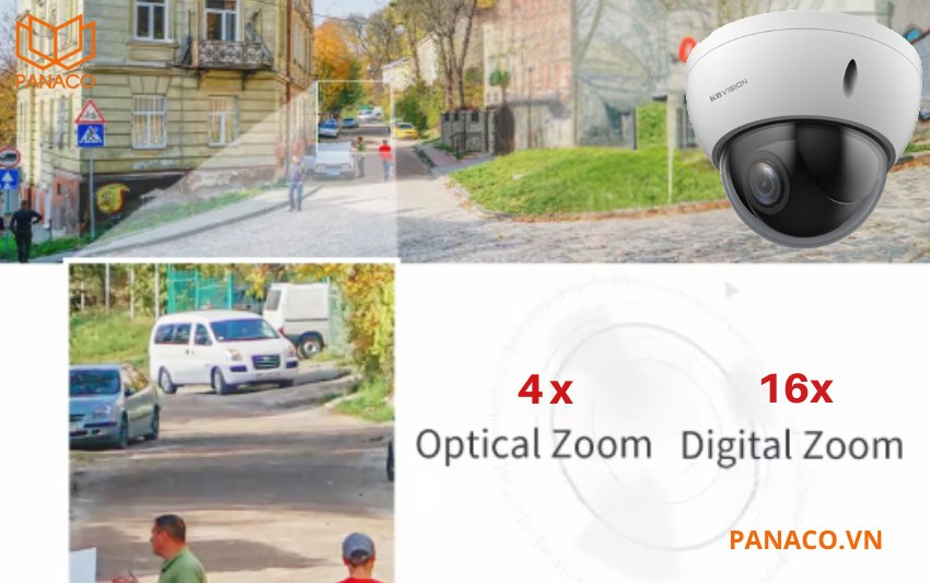 Camera PTZ Kbvision KX-C2007sPN3 có khả năng zoom quang 4x và zoom số 16x