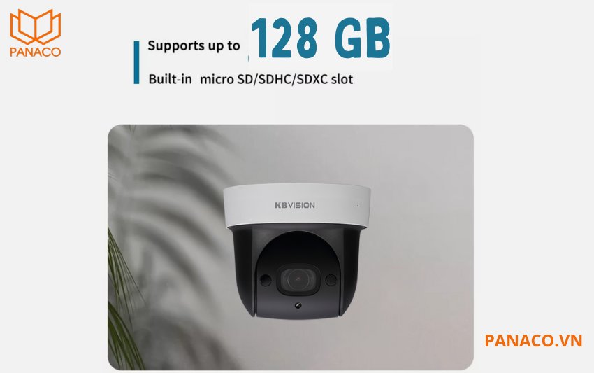 Camera IP Kbvision KX-C2007IRPN2 còn hỗ trợ khe cắm thẻ nhớ Micro SD lên đến 128GB