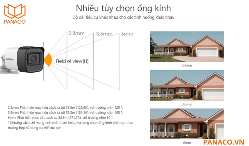 Camera cung cấp các tùy chọn ống kính 2.8mm, 3.6mm và 6mm