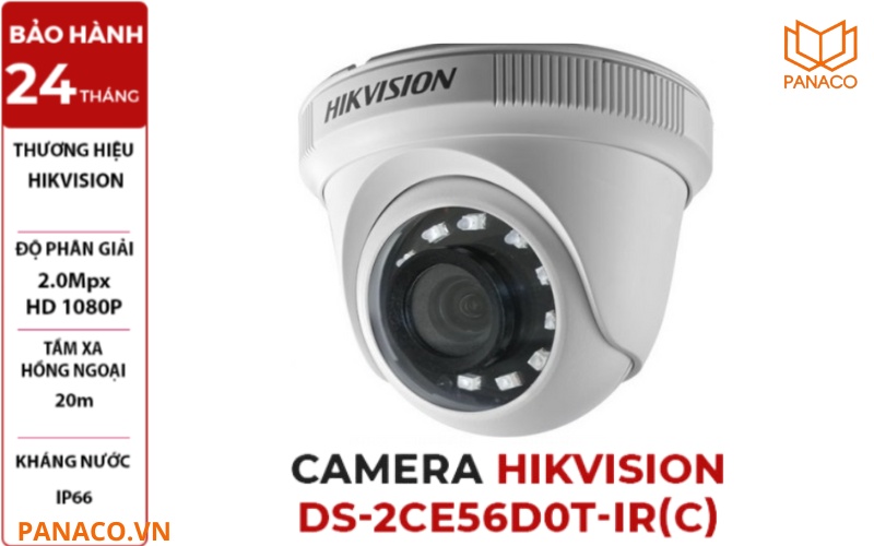 Camera hikvision 2MP Dome DS-2CE56D0T-IR