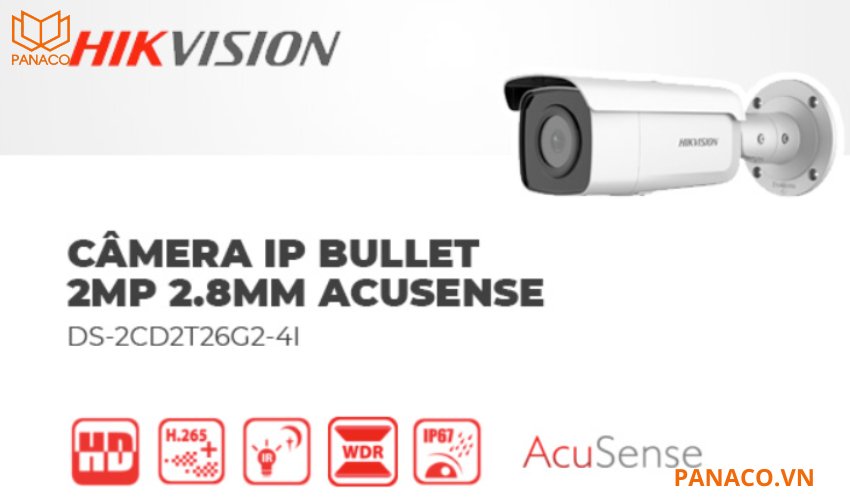 Camera hikvision thân trụ DS-2CD2T26G2-4I