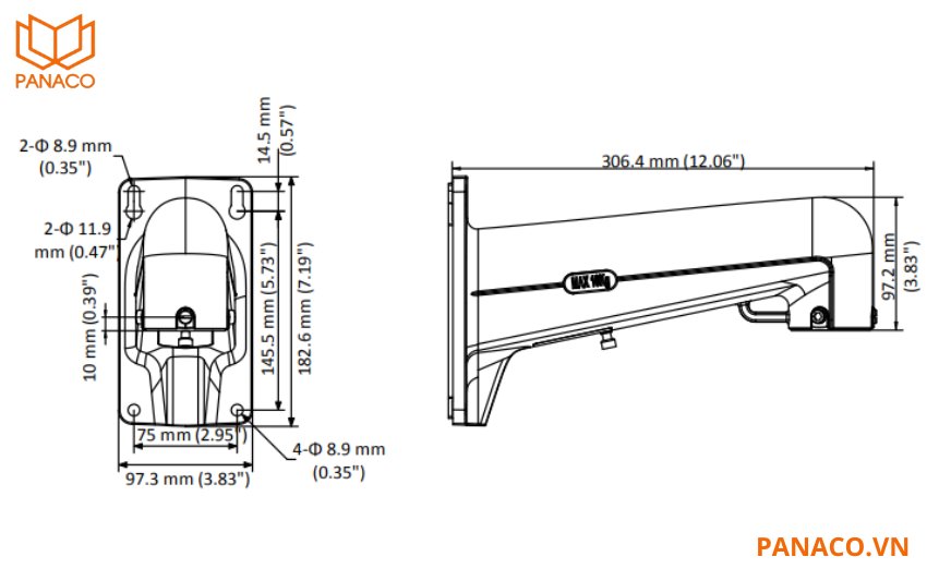 Kích thước của chân đế DS-1602ZJ