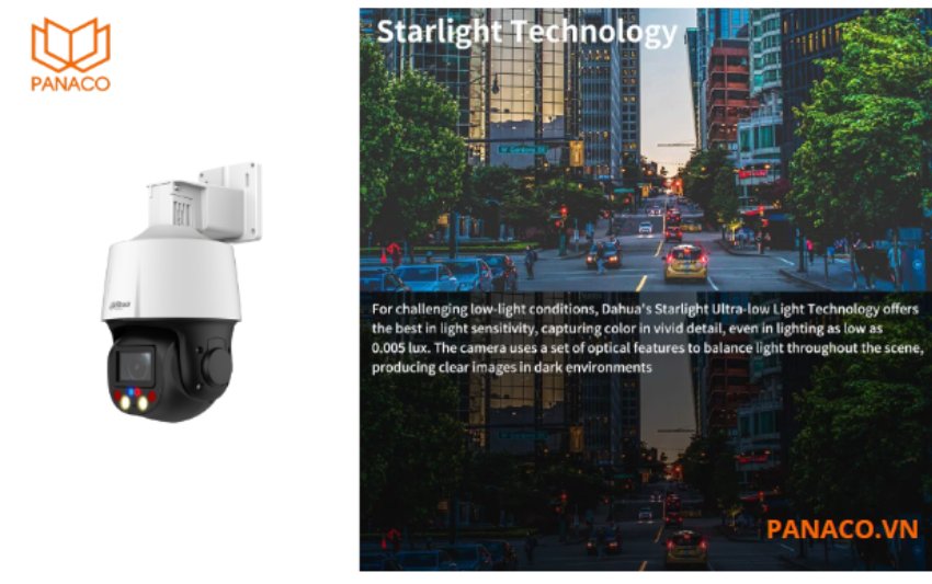 DH-SD3E205DB-GNY-A-PV1 trang bị công nghệ Starlight mang lại khả năng quan sát vượt trội trong điều kiện ánh sáng yếu