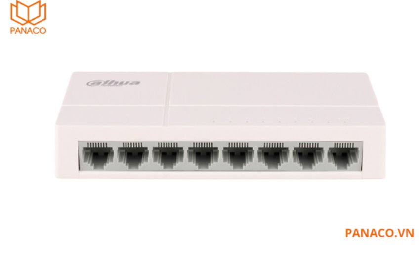 DH-PFS3008-8ET-L trang bị 8 cổng Fast Ethernet giúp quản lý đồng thời các camera IP, máy tính và thiết bị mạng khác mà không gặp phải tình trạng tắc nghẽn