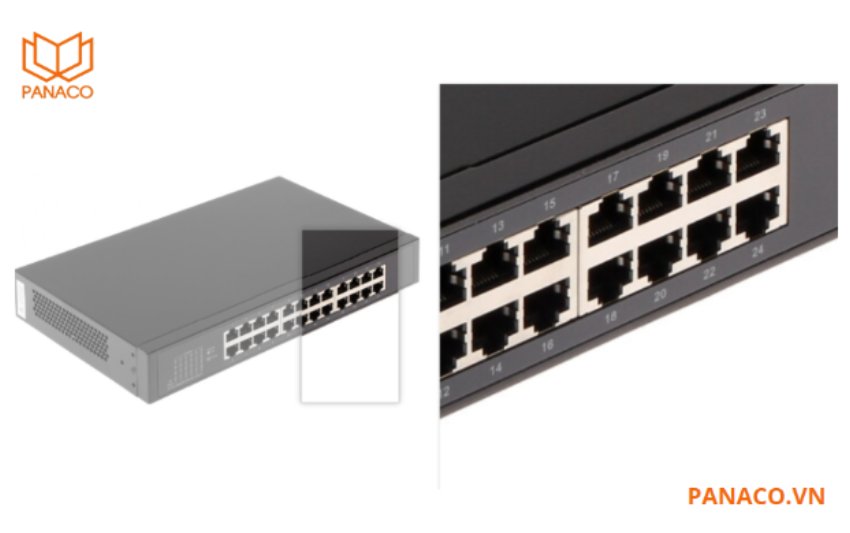 DH-PFS3024-24GT được trang bị 24 cổng 10/100/1000 Base-T, giúp kết nối đồng thời nhiều thiết bị khác nhau vào mạng