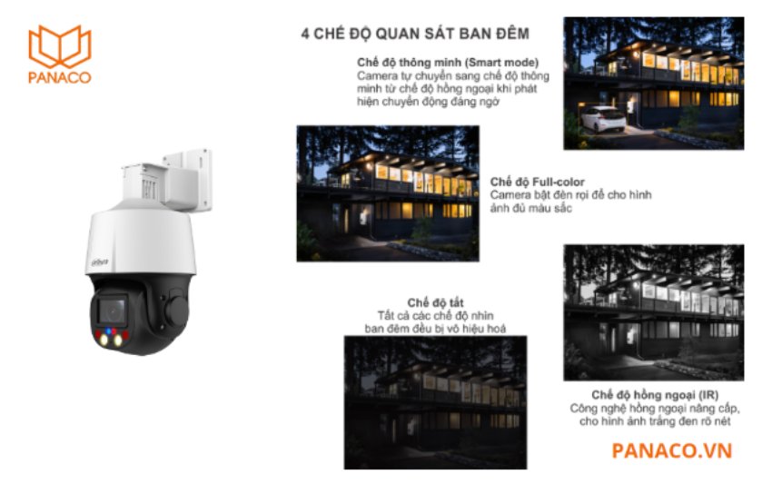 DH-SD3E205DB-GNY-A-PV1 có 4 chế độ quan sát ban đêm là hồng ngoại, ánh sáng trắng, hỗ hợp và thông minh