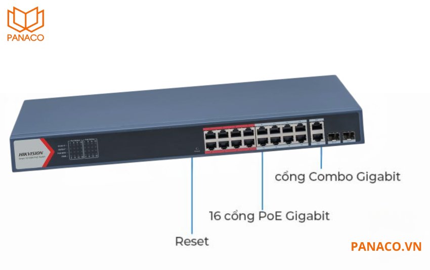 DS-3E1318P-EI có 16 cổng PoE hỗ trợ truyền dữ liệu đồng thời cấp nguồn trực tiếp. Loại bỏ nhu cầu về ổ cắm điện riêng biệt cho từng thiết bị