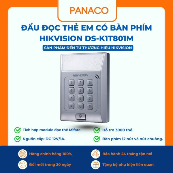 Đầu đọc thẻ EM có bàn phím Hikvision DS-K1T801M
