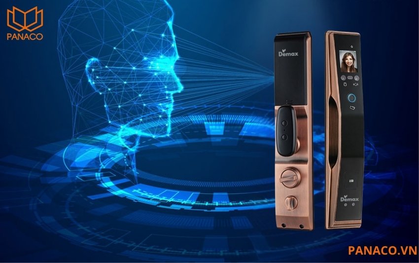 Demax EL966 PRO CNC nhận diện khuôn mặt FACE ID – 3D. Khi chủ nhân bước đến gần, khóa ngay lập tức quét và đối chiếu dữ liệu sinh trắc học