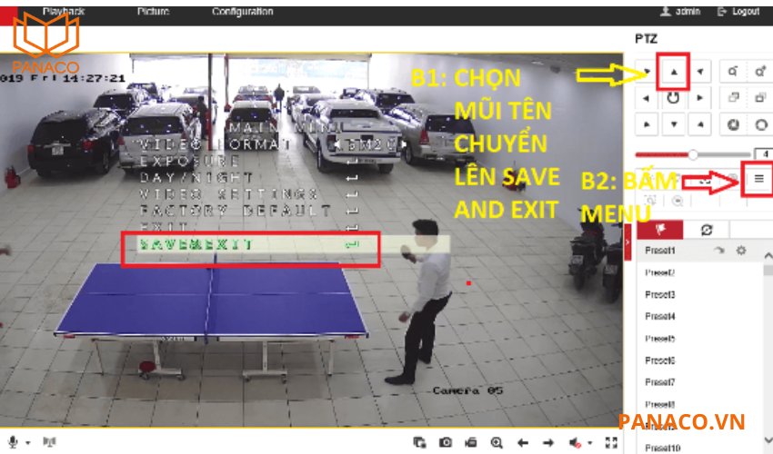 Giao diện màn hình menu OSD trên camera hikvision DS-2CE12DF3T-F