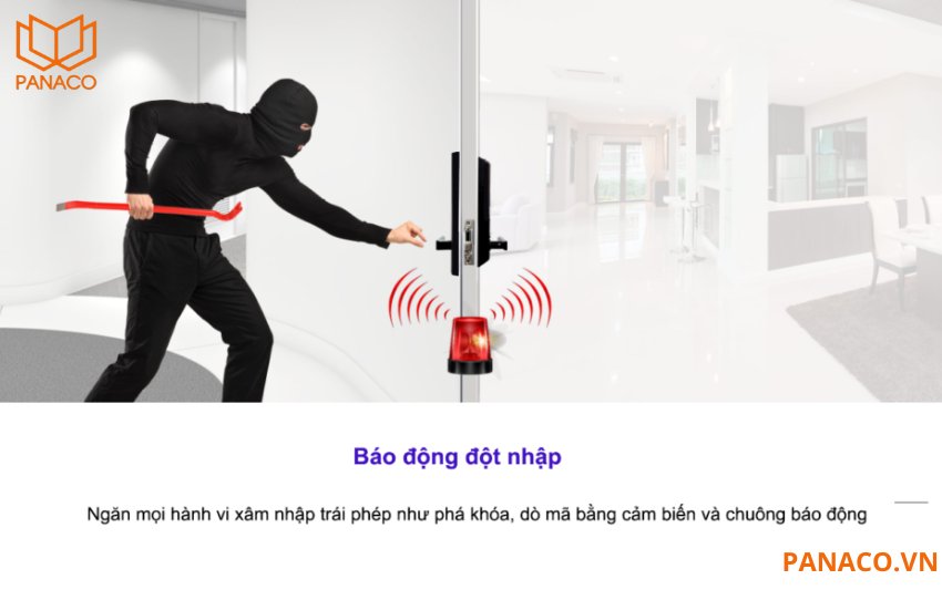 Khi có ai đó cố tình mở cửa sai cách nhiều lần hoặc tác động mạnh lên khóa, hệ thống sẽ lập tức phát tín hiệu cảnh báo bằng âm thanh lớn và thông báo ngay đến ứng dụng trên điện thoại của chủ nhà