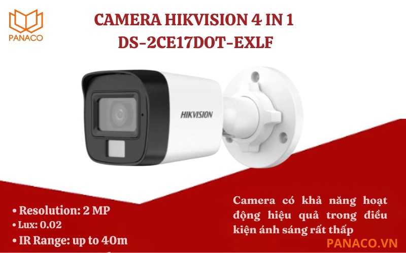 Hikvision 4 in 1 DS-2CE17D0T-EXLF trang bị độ nhạy sáng chỉ 0.02 lux