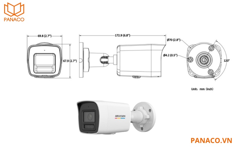 Hikvision ColorVu DS-2CD1047G2H-LIUF có thiết kế nhỏ gọn và dễ dàng lắp đặt