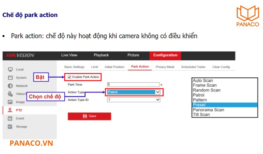 Hướng dẫn cách cài chế độ park action trên camera DS-2DE4225IW-DE