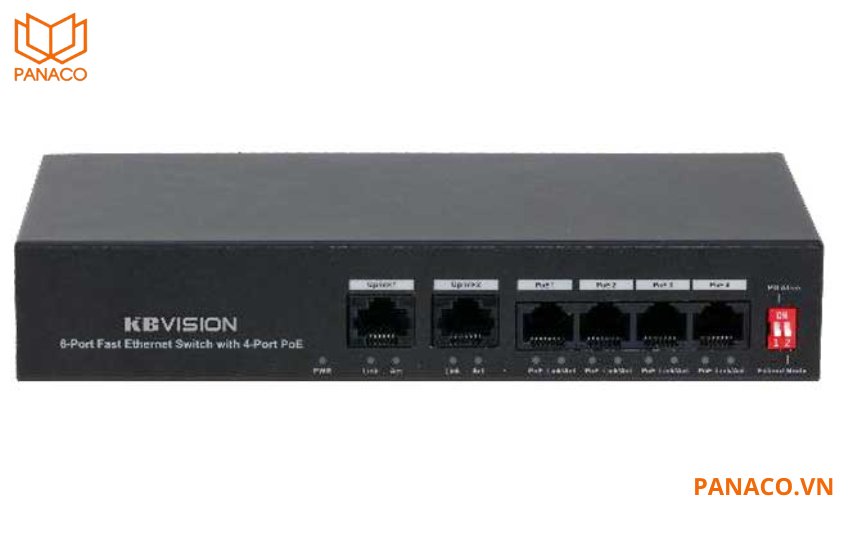 Switch PoE KX-ASW04-P2 được thiết kế để tối ưu kết nối mạng với bốn cổng PoE tốc độ 10/100Mbps và một cổng uplink 100Mbps