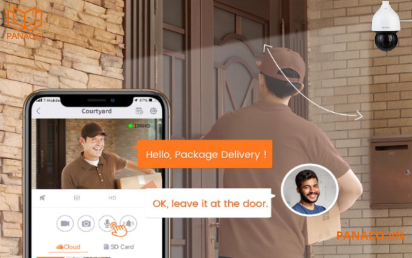 Camera đàm thoại 2 chiều KX-DAi4328GPN3 còn hỗ trợ giao tiếp với mic in/out tích hợp