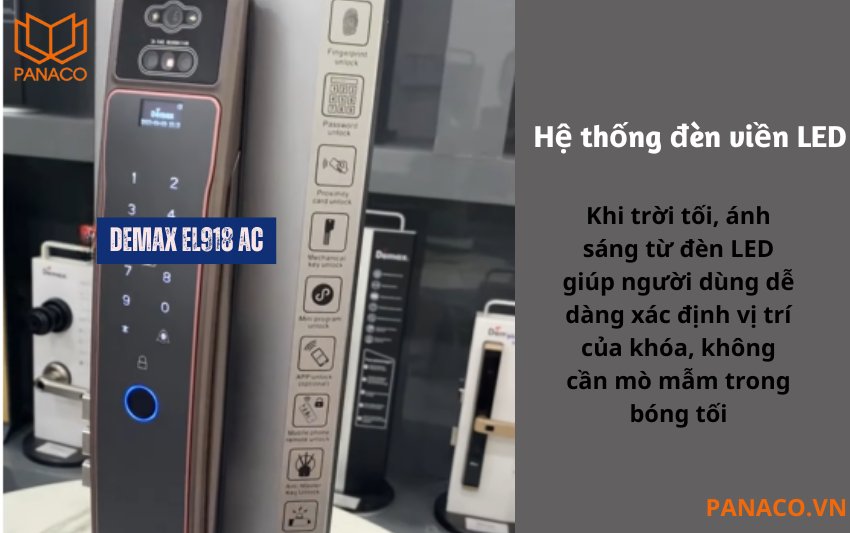 Khóa Demax EL918 AC được thiết kế với hệ thống đèn viền LED