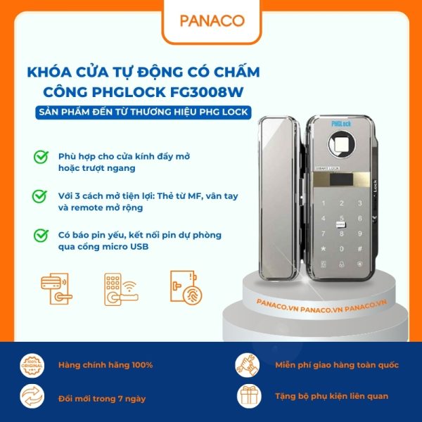 Khóa cho cửa kính tự động, có chấm công PHGLOCK FG3008W