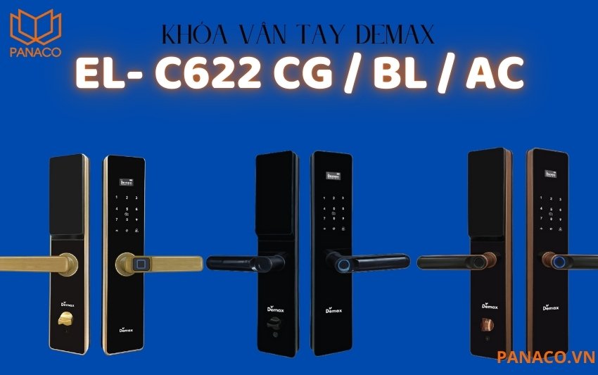  Khóa cửa Demax EL- C622 có 3 màu là Vàng gold (EL- C622 CG); Đen nano (EL- C622 BL); Đồng cổ (EL- C622 AC)