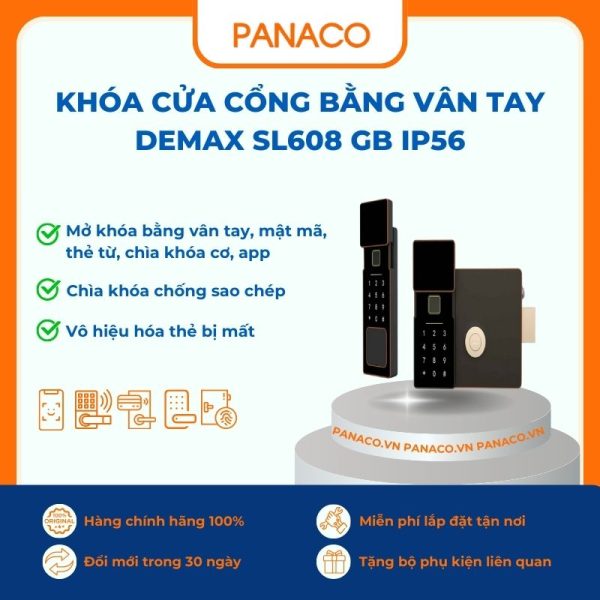 Khóa cửa cổng bằng vân tay Demax SL608 GB IP56