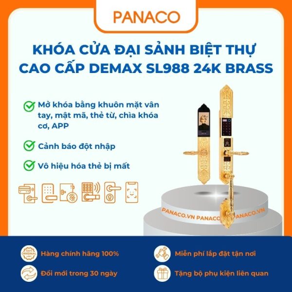 Khóa cửa đại sảnh biệt thự Demax SL988 24K BRASS