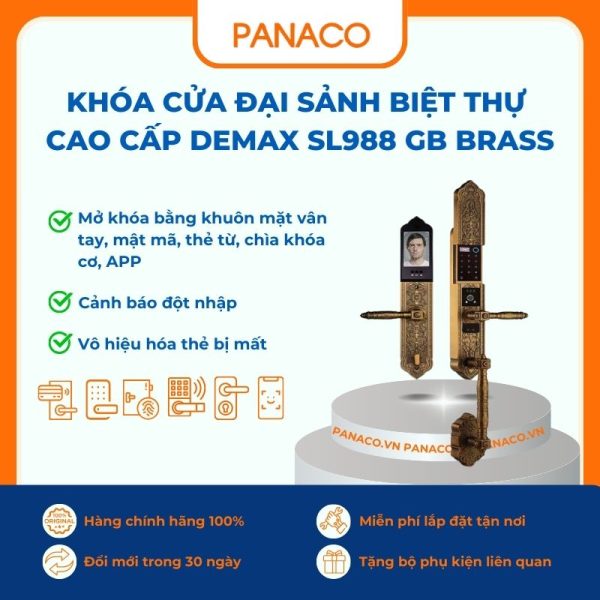 Khóa cửa đại sảnh biệt thự Demax SL988 GB BRASS