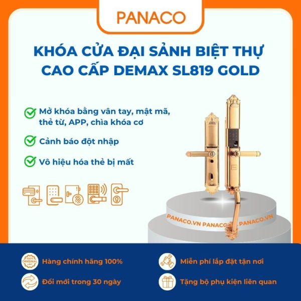Khóa cửa đại sảnh biệt thự cao cấp Demax SL819 GOLD