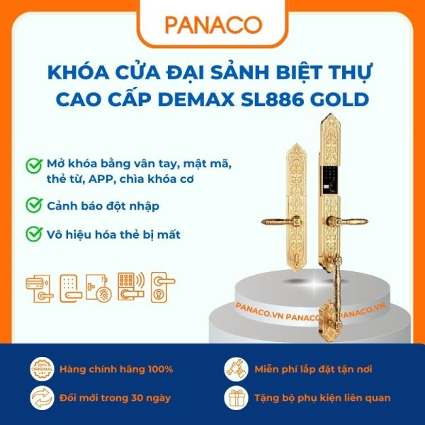 Khóa cửa đại sảnh biệt thự cao cấp Demax SL886 GOLD