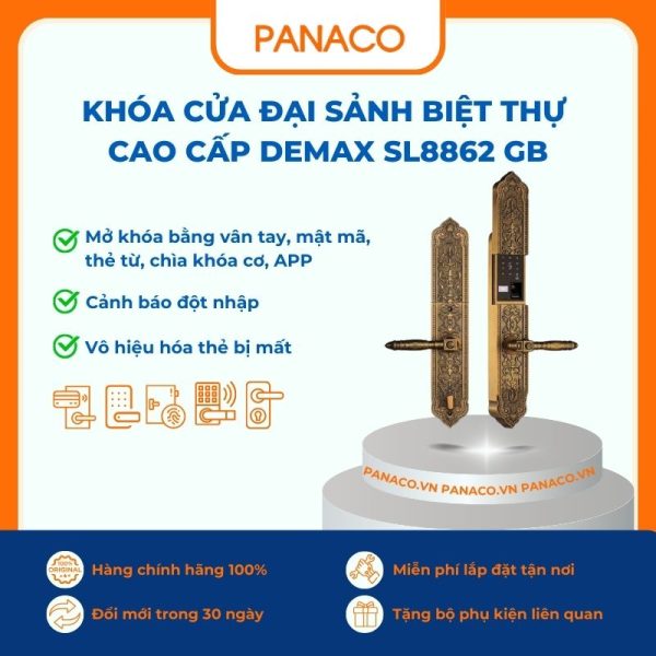 Khóa cửa đại sảnh biệt thự cao cấp Demax SL8862 GB