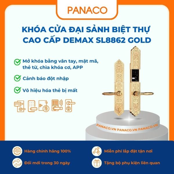 Khóa cửa đại sảnh biệt thự cao cấp Demax SL8862 GOLD