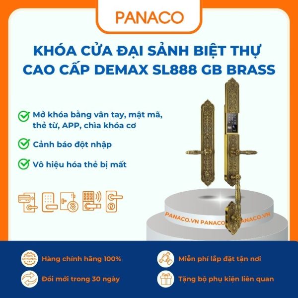 Khóa cửa đại sảnh biệt thự cao cấp Demax SL888 GB BRASS