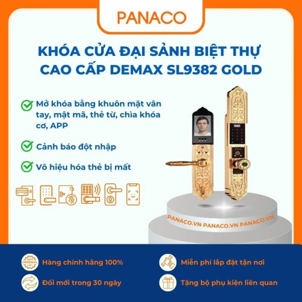 Khóa cửa đại sảnh biệt thự cao cấp Demax SL9382 GOLD