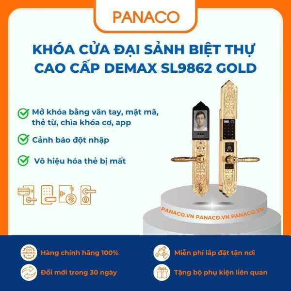 Khóa cửa đại sảnh biệt thự cao cấp Demax SL9862 GOLD