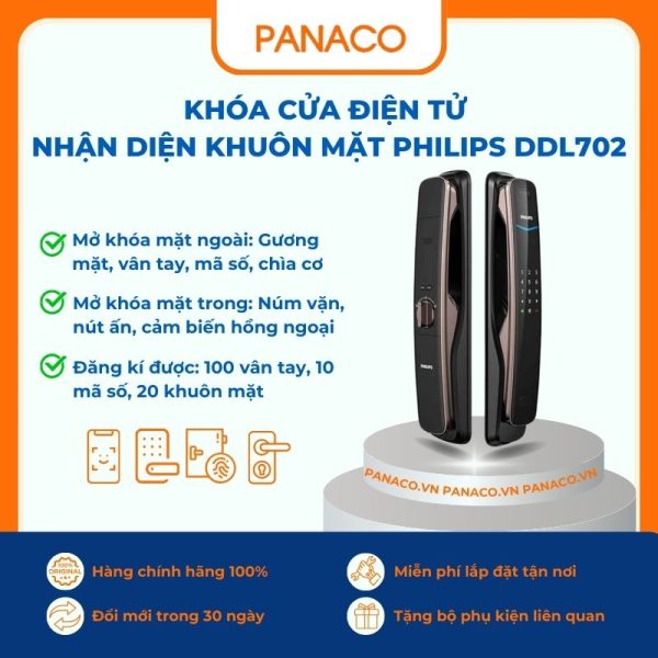Khóa cửa điện tử nhận diện khuôn mặt Philips DDL702