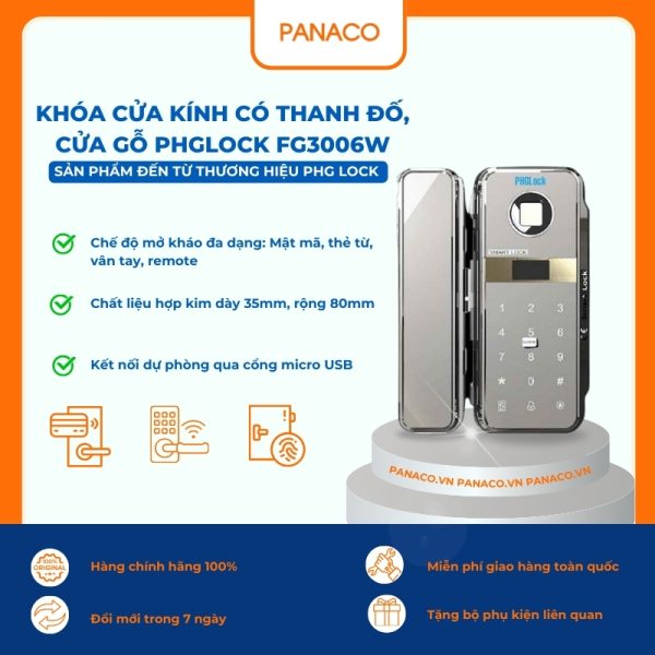 Khóa cửa kính có thanh đố, cửa gỗ PHGLOCK FG3006W