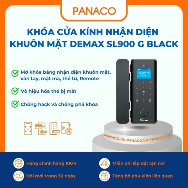 Khóa cửa kính nhận diện khuôn mặt Demax SL900 G Black