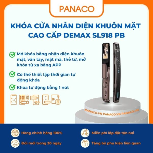 Khóa cửa nhân diện khuôn mặt cao cấp Demax SL918 PB