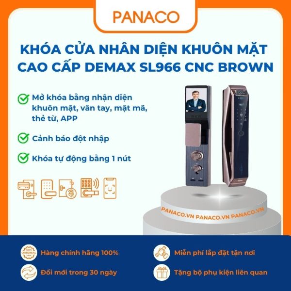 Khóa cửa nhân diện khuôn mặt cao cấp Demax SL966 CNC BROWN