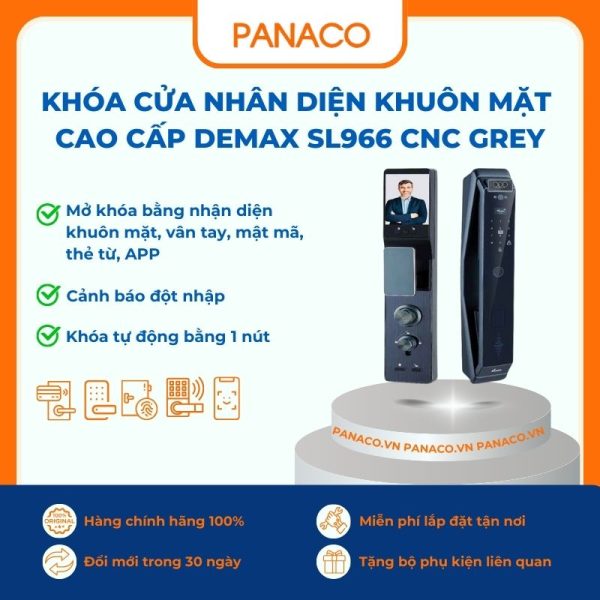 Khóa cửa nhân diện khuôn mặt cao cấp Demax SL966 CNC GREY