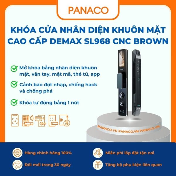 Khóa cửa nhân diện khuôn mặt cao cấp Demax SL968 CNC BROWN