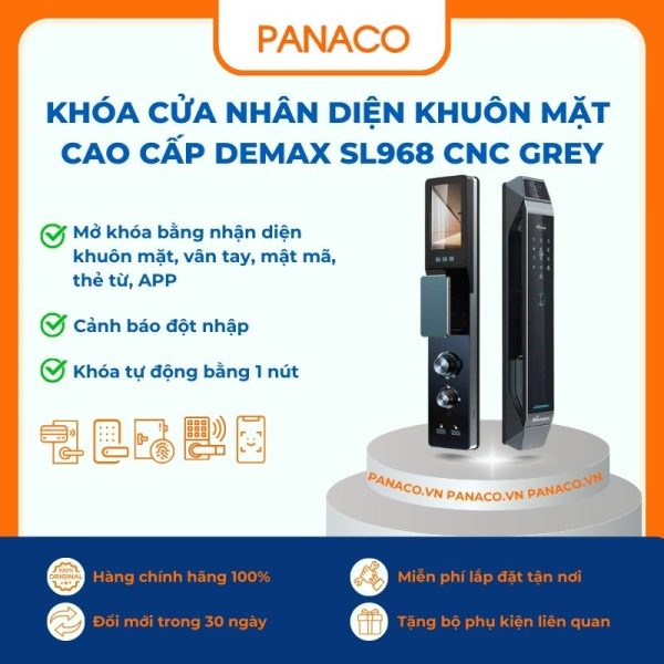 Khóa cửa nhân diện khuôn mặt cao cấp Demax SL968 CNC GREY