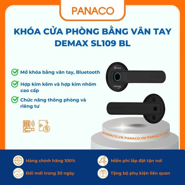 Khóa cửa phòng bằng vân tay Demax SL109 BL