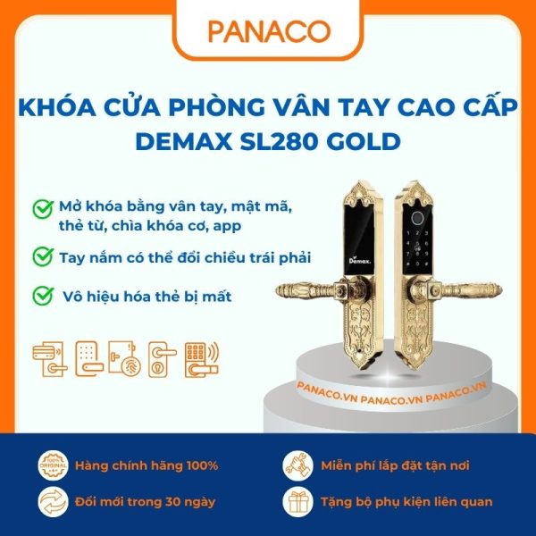 Khóa cửa phòng vân tay cao cấp Demax SL280 GOLD