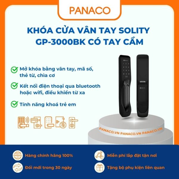 Khóa cửa vân tay Solity GP-3000BK có tay cầm