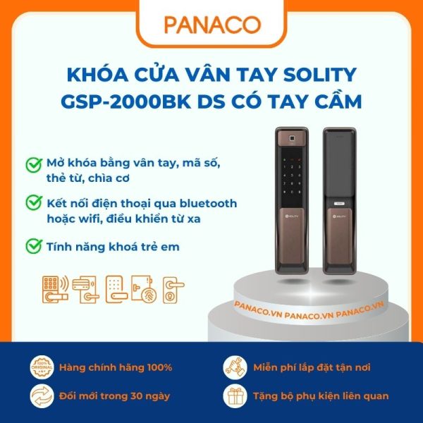 Khóa cửa vân tay Solity GSP-2000BK DS có tay cầm